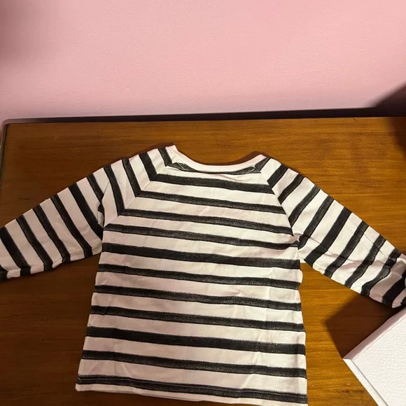 Brand New Dior Baby Long Sleeve T-Shirt Ivory Cotton Jersey with Black Stripes - Picture 4 of 4
